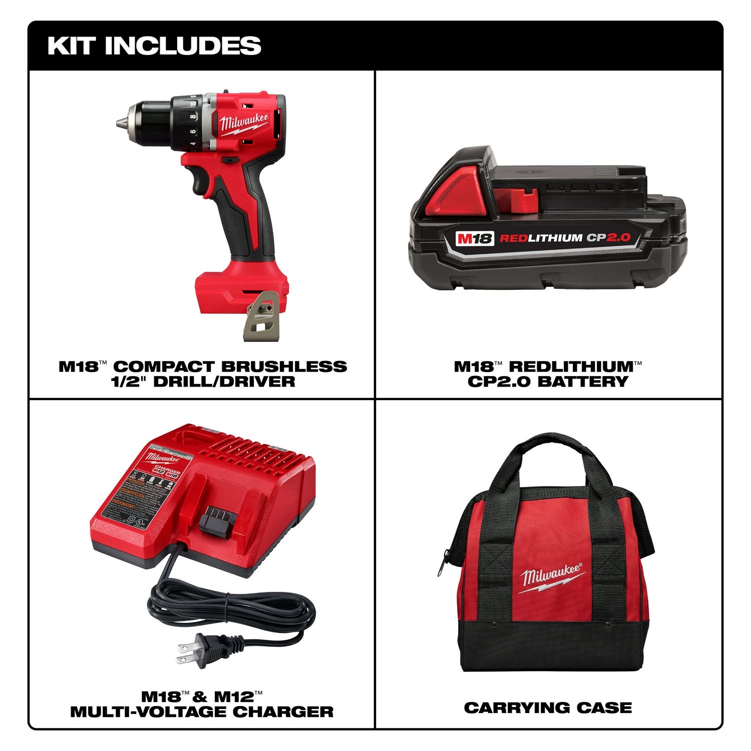 Milwaukee 3601-21P M18 Compact Brushless 1/2" Drill Driver Kit