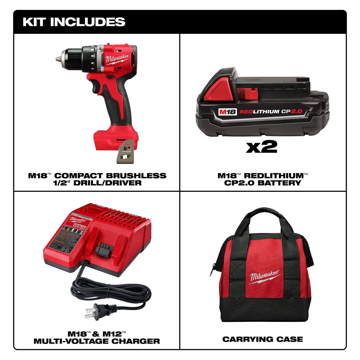 Milwaukee 3601-22CT M18 Compact Brushless 1/2" Drill Driver Kit