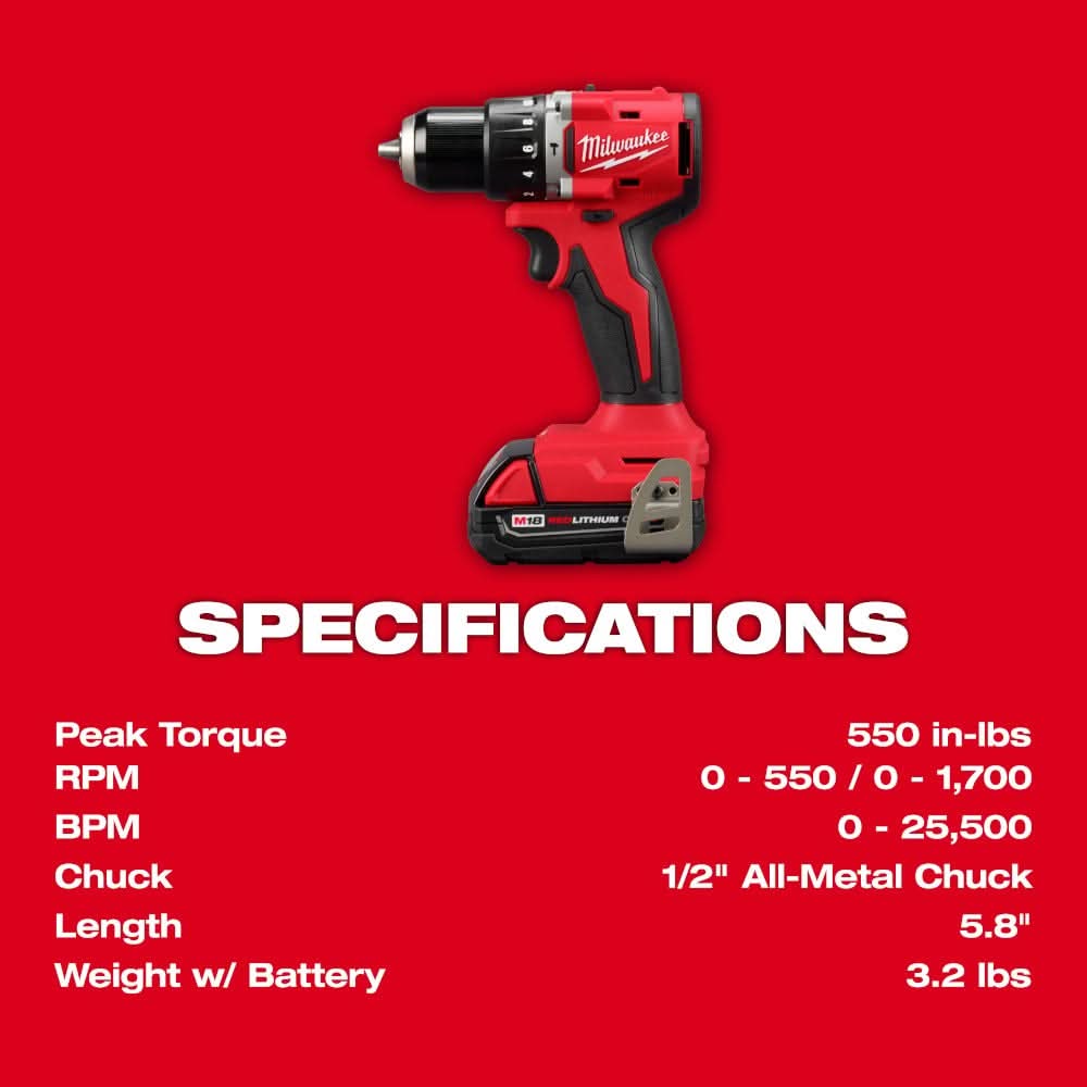 milwaukee cordless flashlight 14-46-1825 specs Milwaukee 3602-21P M18 Compact Brushless 1/2" Hammer Drill Kit
