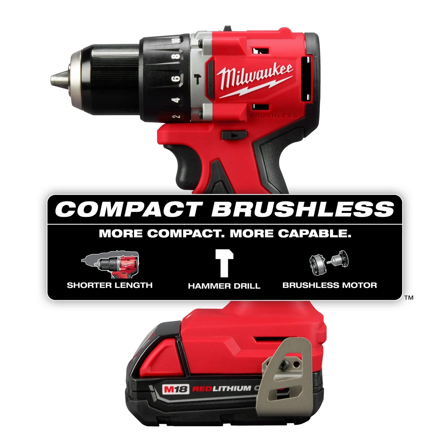 Milwaukee 3602-22CT M18 Compact Brushless 1/2" Hammer Drill Kit