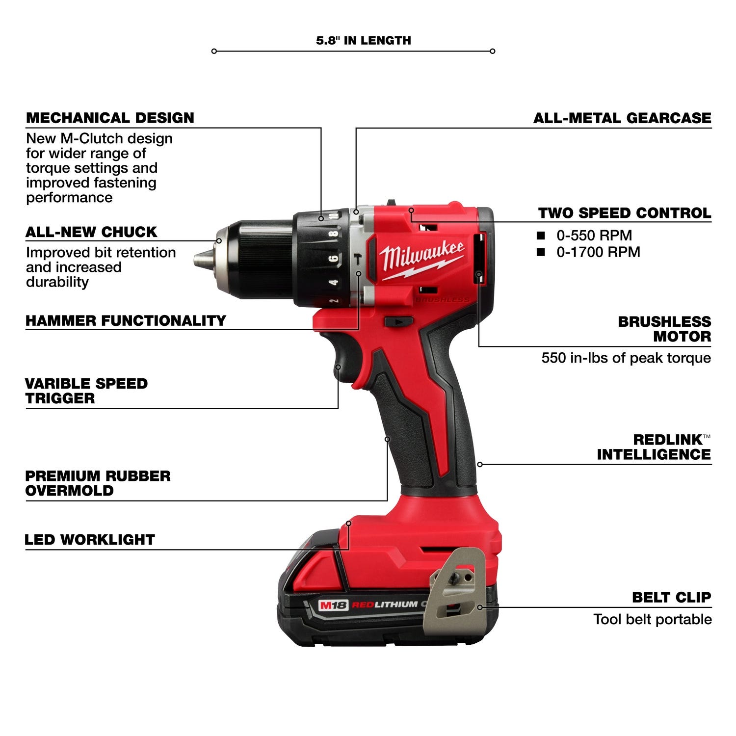 Milwaukee 3602-22CT M18 Compact Brushless 1/2" Hammer Drill Kit