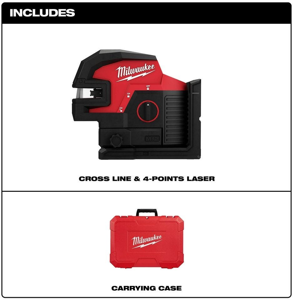 Milwaukee 3624-20 M12 Green Cross Line & 4-Points Laser