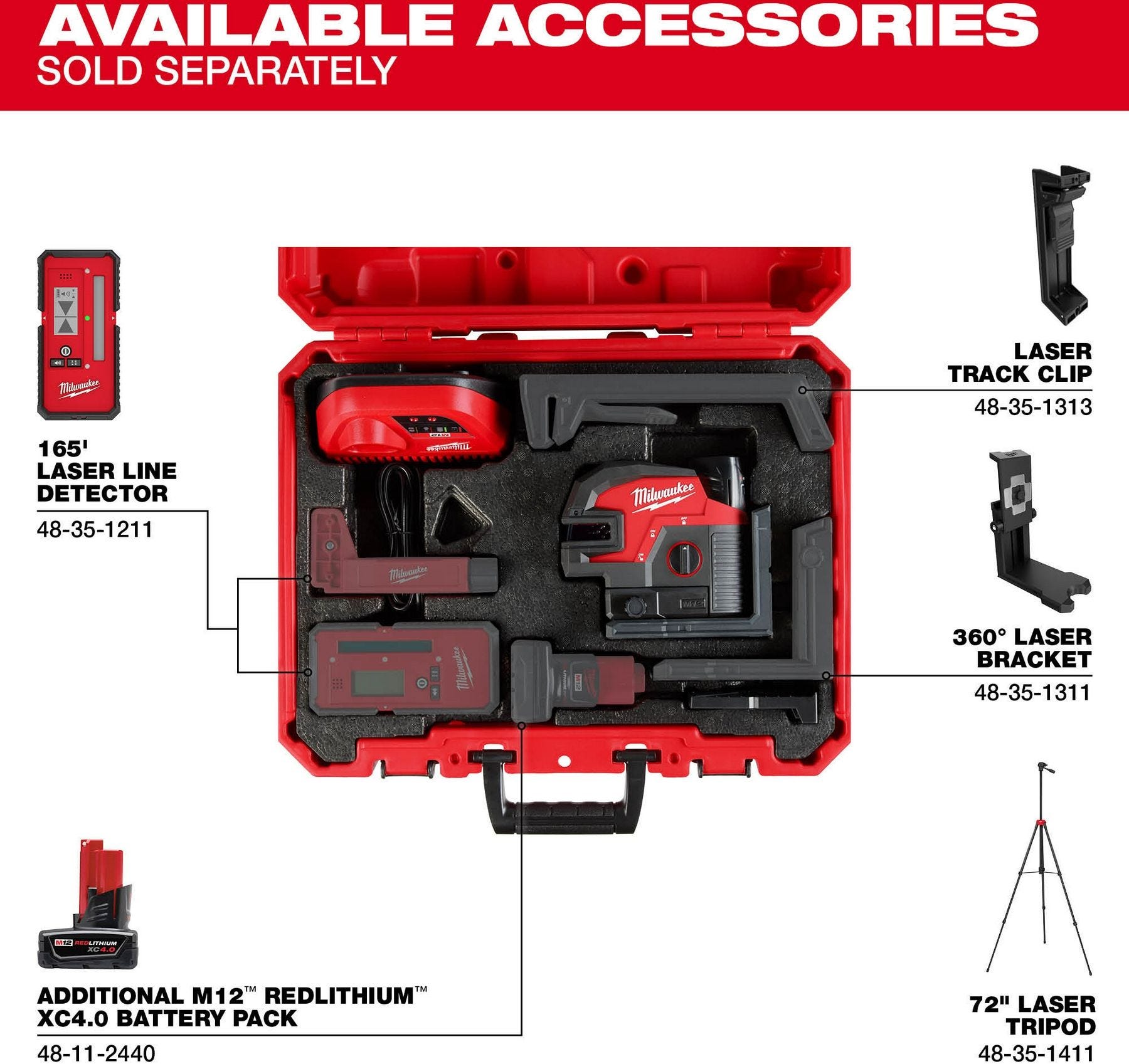 Milwaukee 3624-21 M12 Green Cross Line & 4-Points Laser Kit