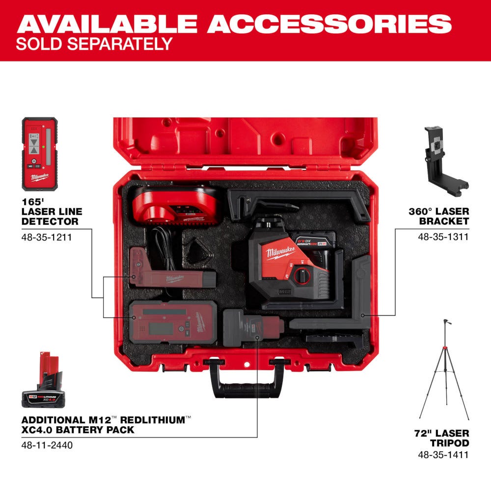 Milwaukee 3631-21 M12 Green 360 Degree Single Plane Laser Kit