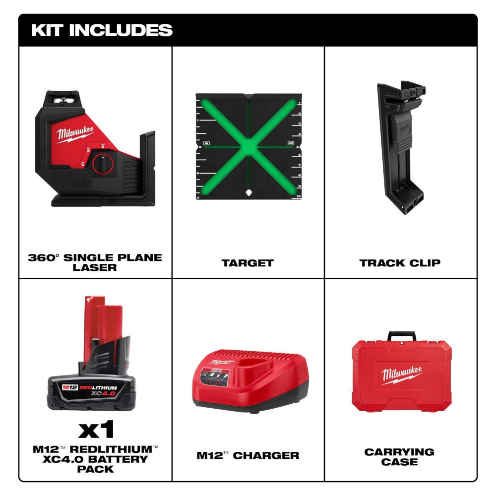 Milwaukee 3631-21 M12 Green 360 Degree Single Plane Laser Kit