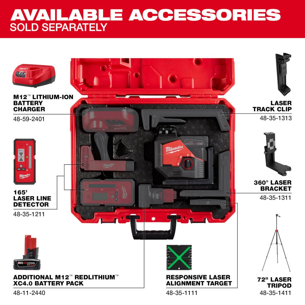 Milwaukee 3631-20 M12 Green 360 Degree Single Plane Laser, Bare Tool