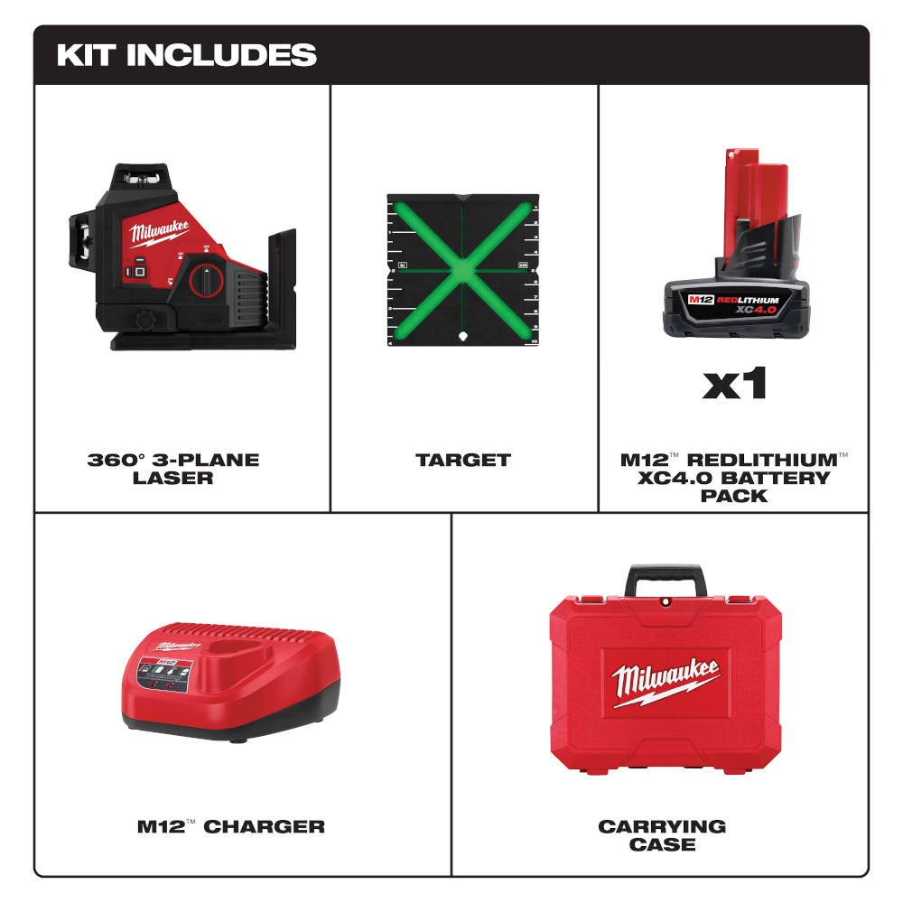 Milwaukee 3632-21 M12 Green 360 3-Plane Laser 4.0Ah Kit