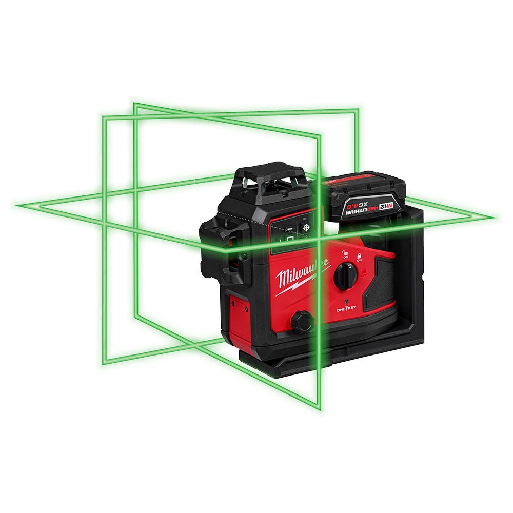 Milwaukee 3642-21 M12 Green 360&deg; 3-Plane Laser w/Automatic Alignment & Receiver