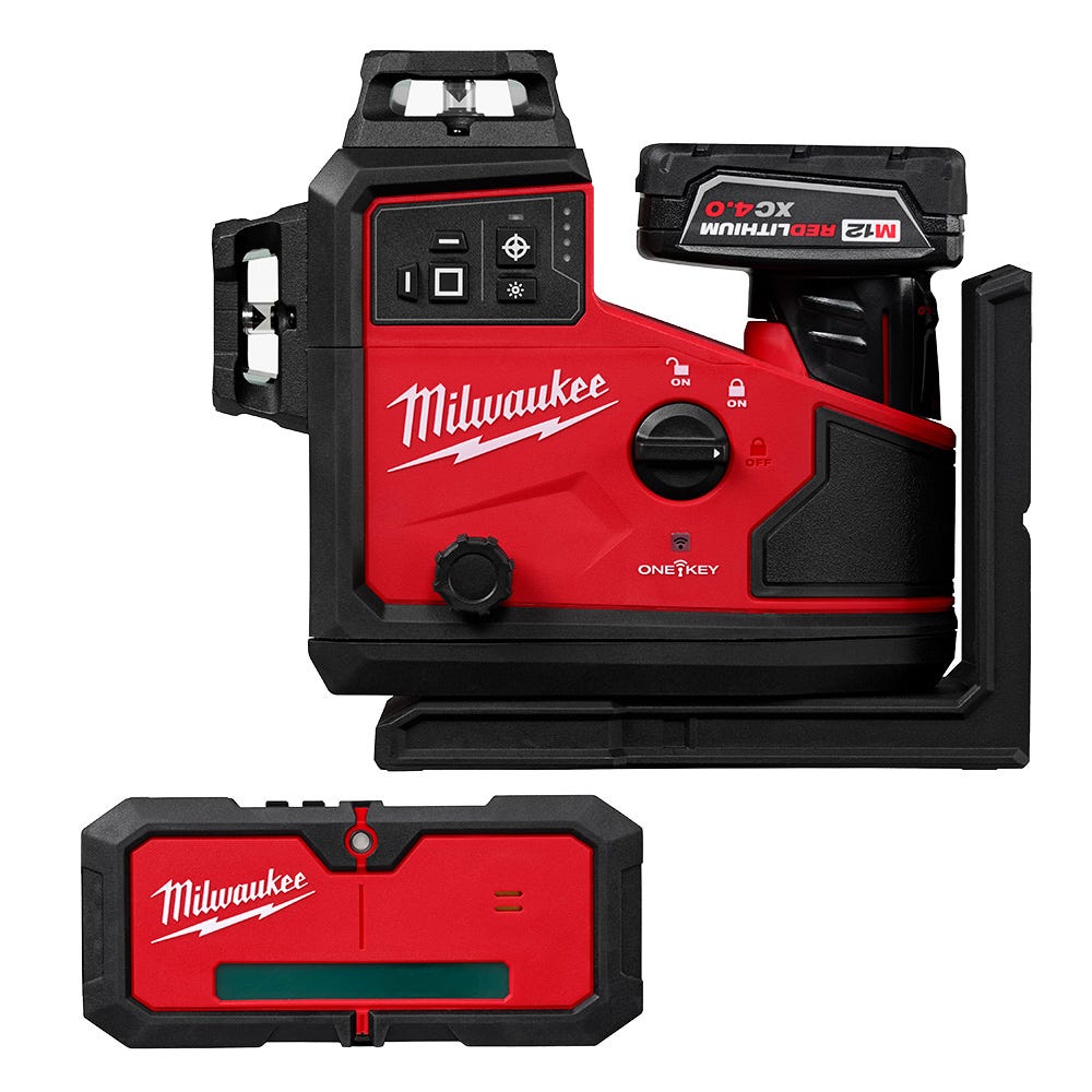 Milwaukee 3642-21 M12 Green 360&deg; 3-Plane Laser w/Automatic Alignment & Receiver