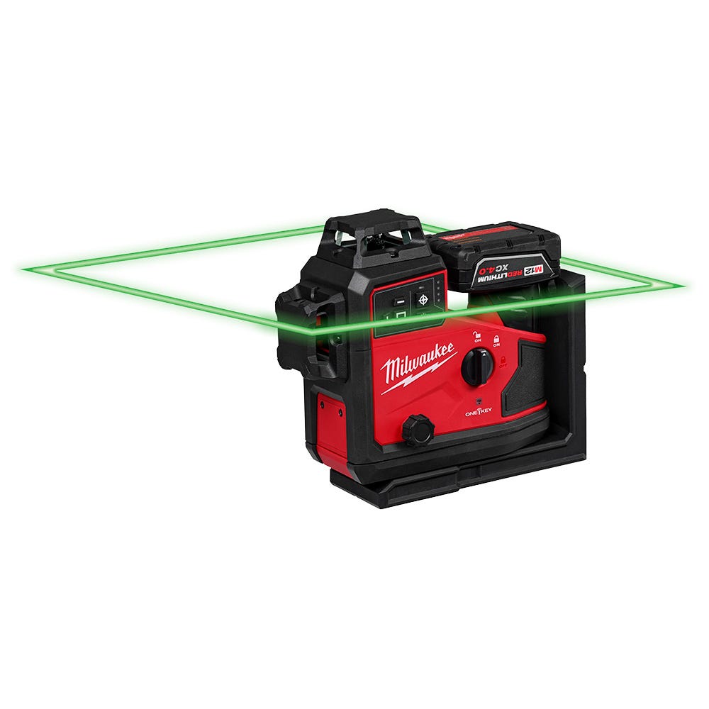 Milwaukee 3642-21 M12 Green 360&deg; 3-Plane Laser w/Automatic Alignment & Receiver