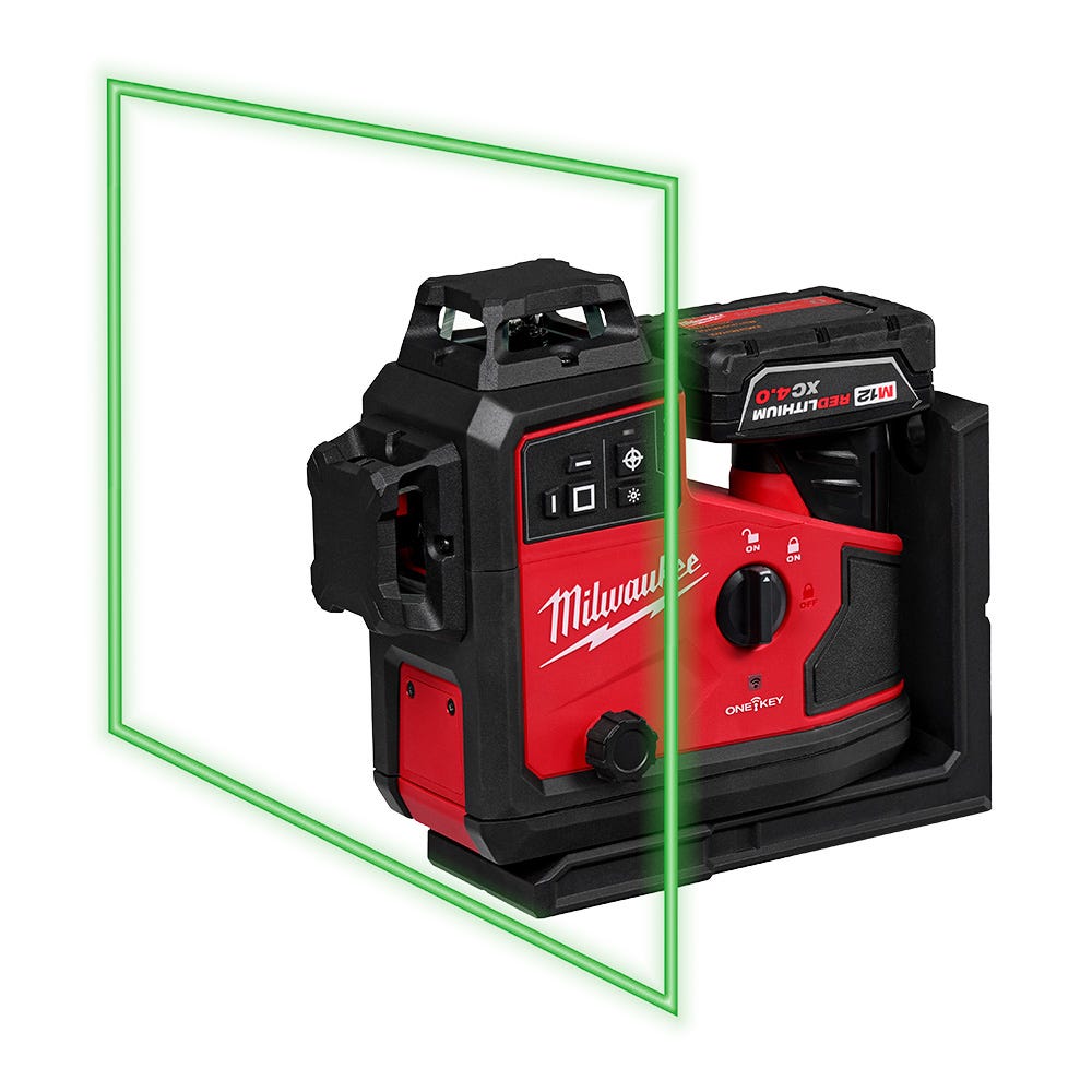 Milwaukee 3642-21 M12 Green 360&deg; 3-Plane Laser w/Automatic Alignment & Receiver