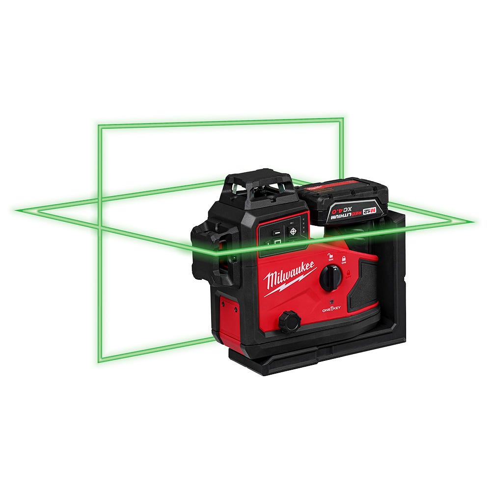 Milwaukee 3642-21 M12 Green 360&deg; 3-Plane Laser w/Automatic Alignment & Receiver