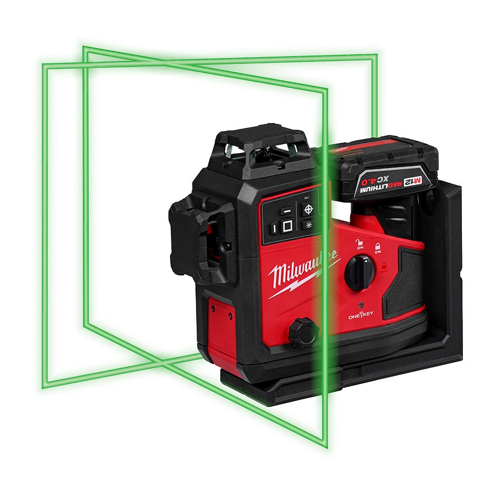 Milwaukee 3642-21 M12 Green 360&deg; 3-Plane Laser w/Automatic Alignment & Receiver