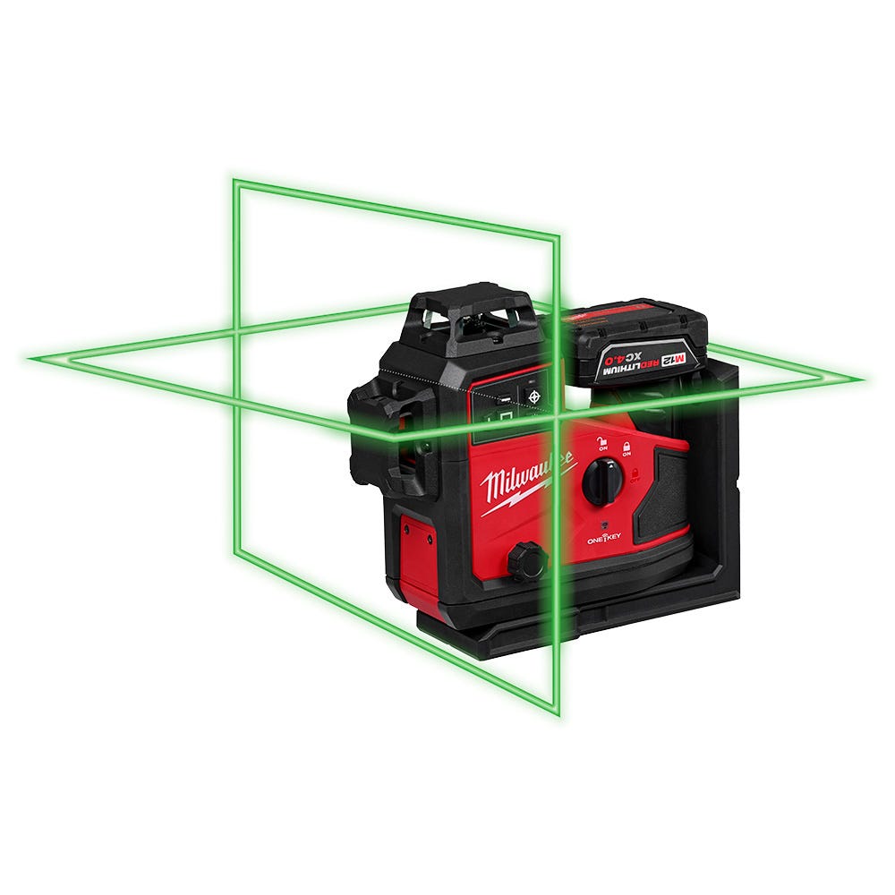 Milwaukee 3642-21 M12 Green 360&deg; 3-Plane Laser w/Automatic Alignment & Receiver