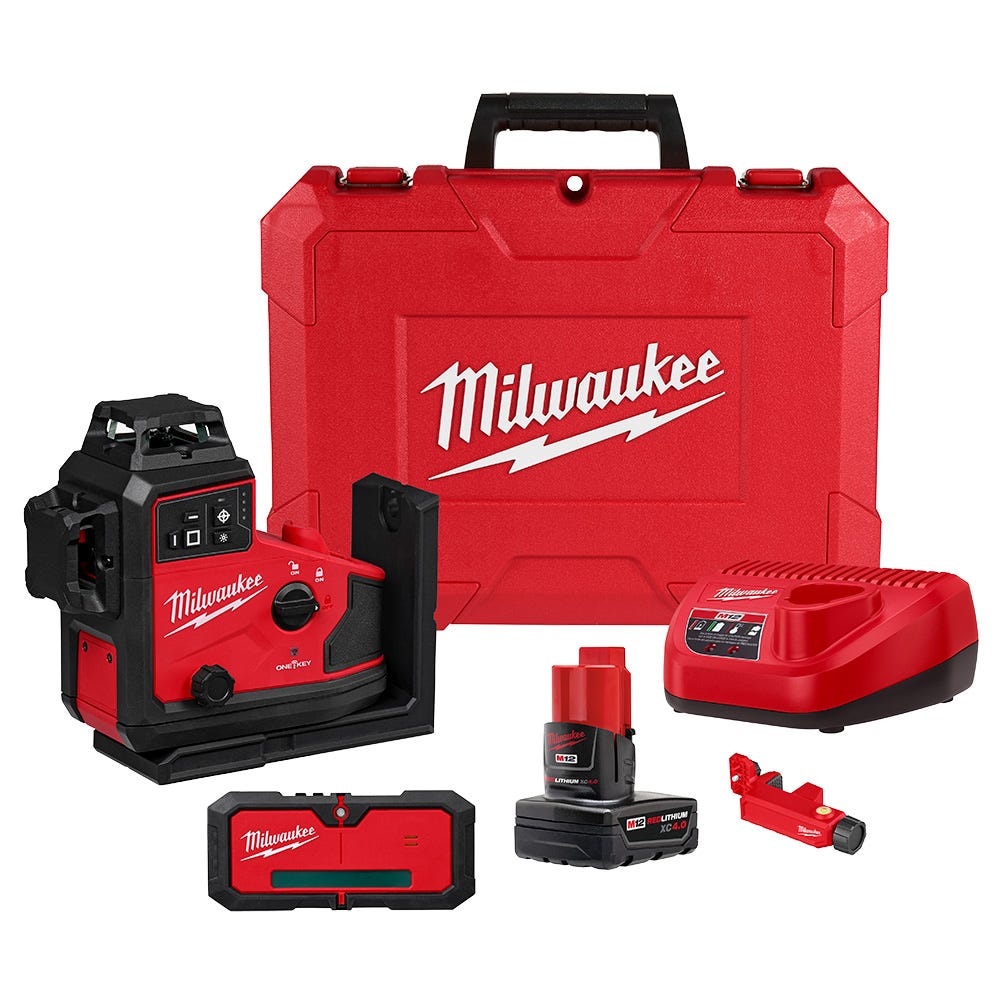 Milwaukee 3642-21 M12 Green 360&deg; 3-Plane Laser w/Automatic Alignment & Receiver