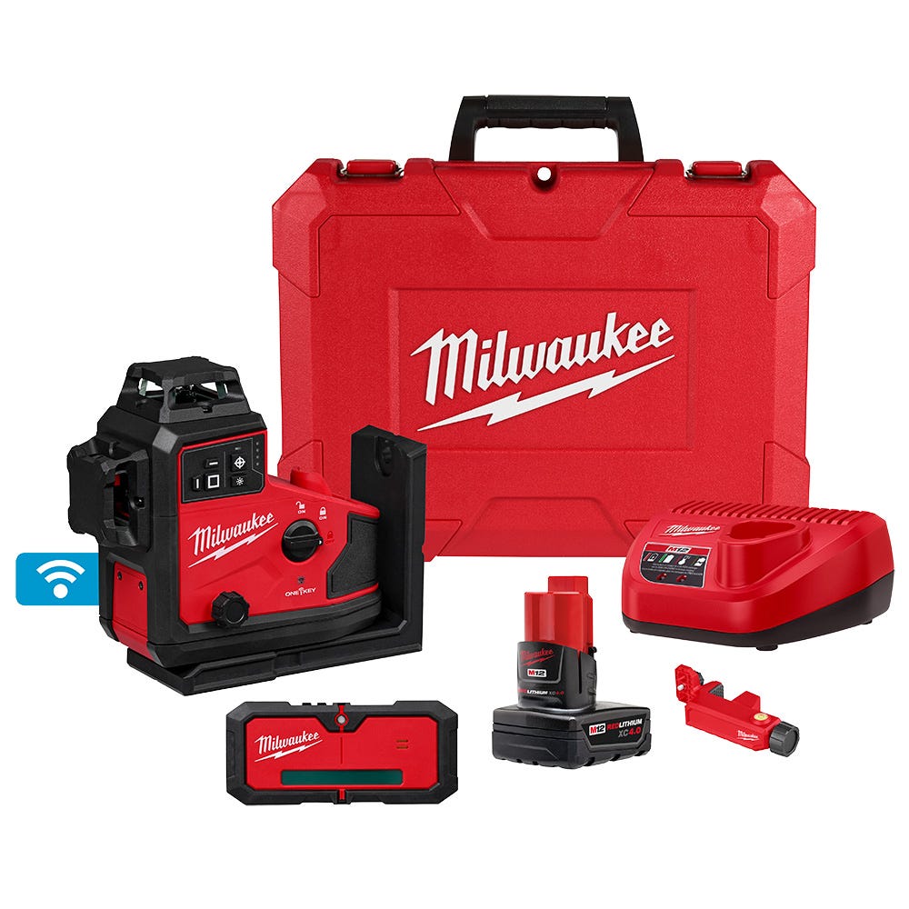 Milwaukee 3642-21 M12 Green 360&deg; 3-Plane Laser w/Automatic Alignment & Receiver