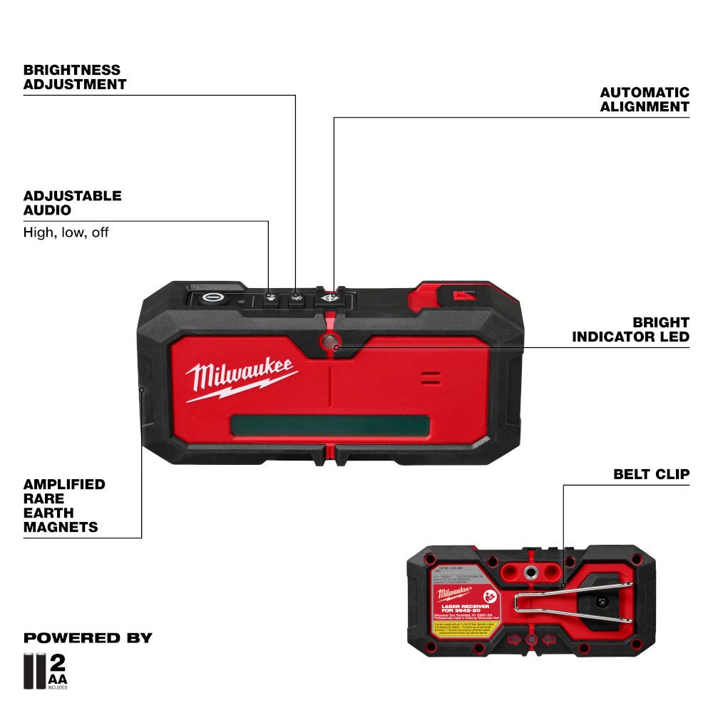 Milwaukee 3642-21 M12 Green 360&deg; 3-Plane Laser w/Automatic Alignment & Receiver