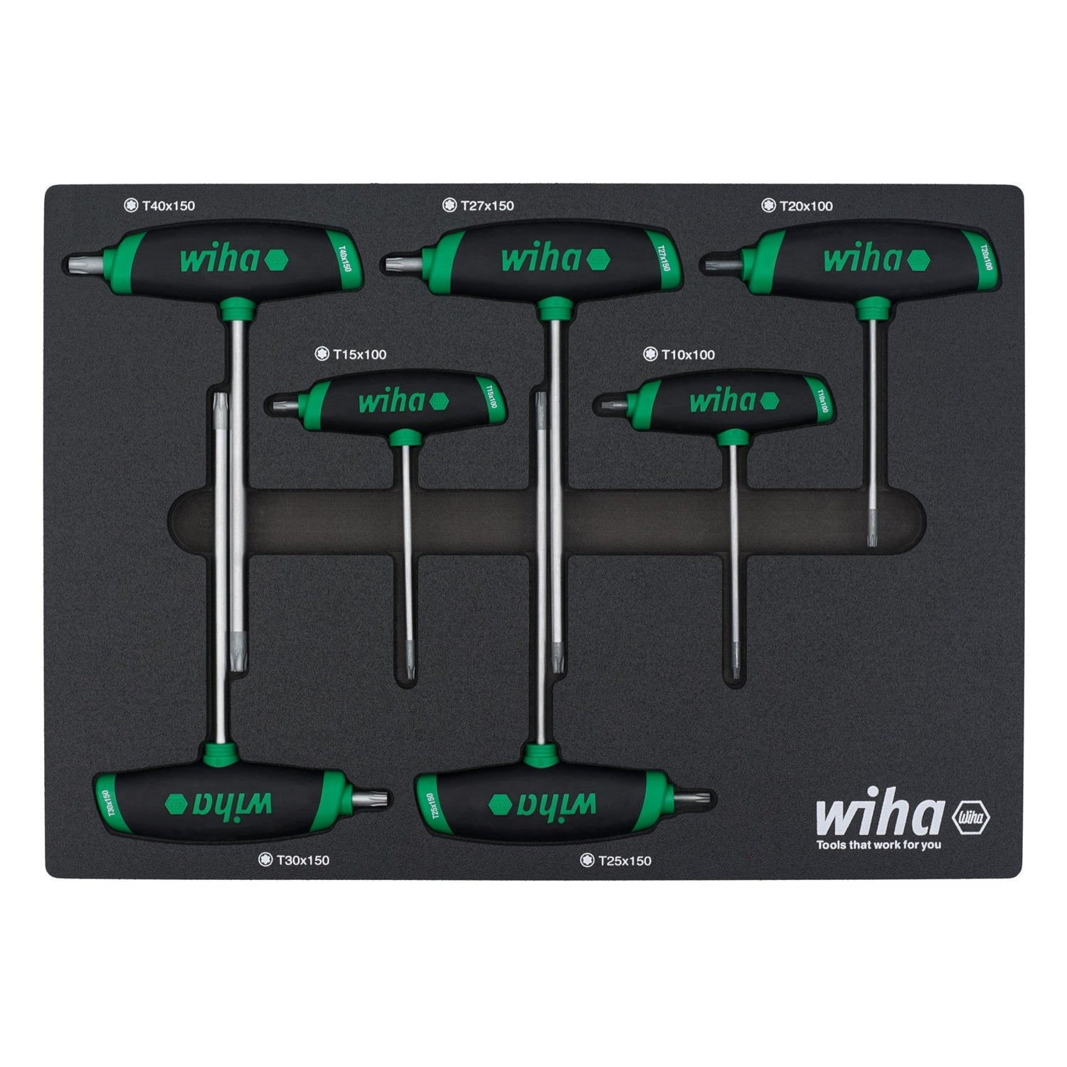 Wiha 36489 7-Piece SoftGrip Dual Drive Torx T-Handle Tray Set