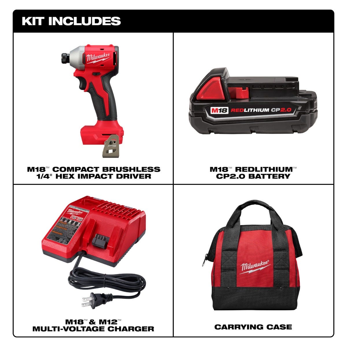 Milwaukee M18™ Compact Brushless 1/4" Hex Impact Driver Kit