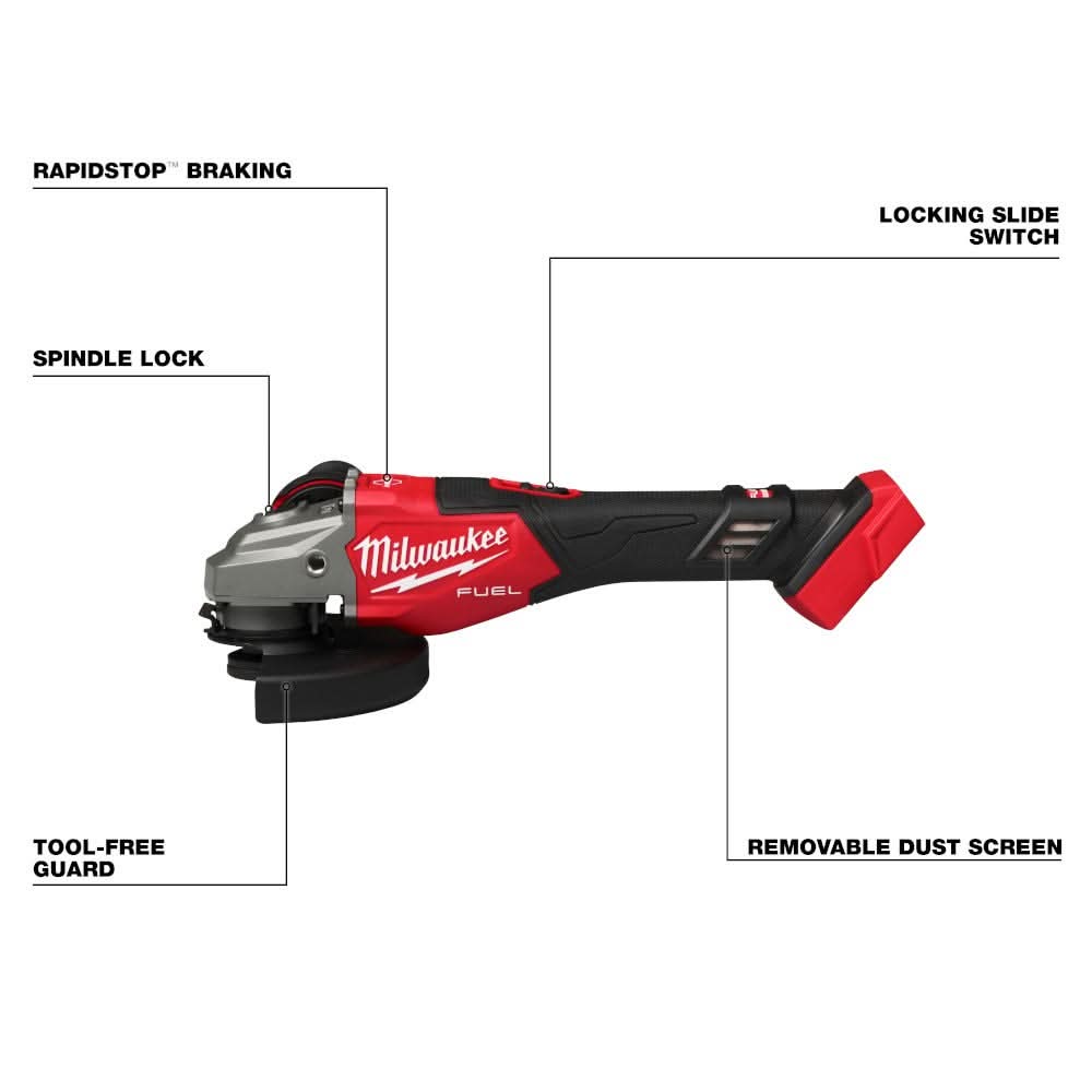 Milwaukee 3671-20 M18 FUEL 4-1/2"-6" Braking Grinder, Slide Switch
