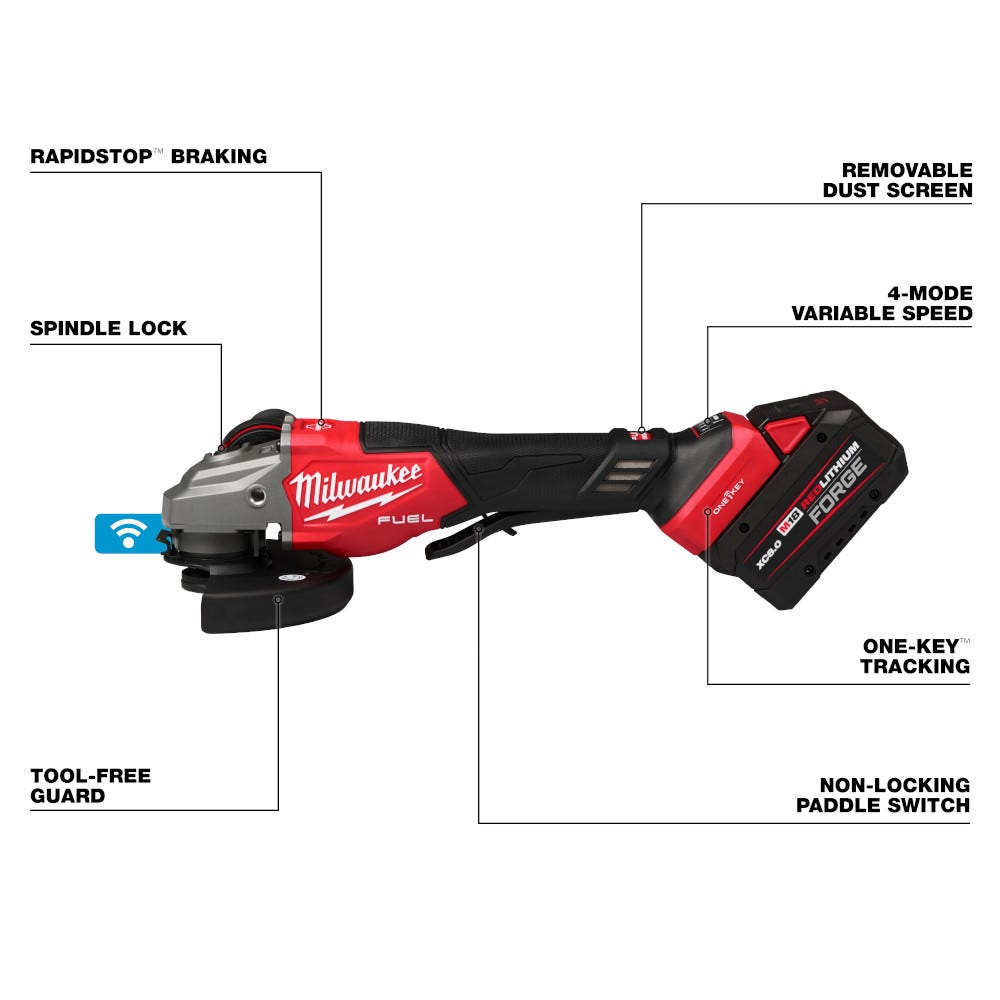 Milwaukee 3672-22 M18 FUEL 4-1/2"-6" Variable Speed Braking Grinder, Paddle Switch w/ ONE-KEY Kit