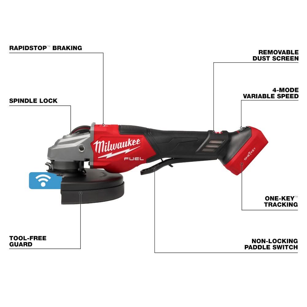 Milwaukee 3674-20 M18 FUEL 4-1/2"-7" Variable Speed Braking Grinder, Paddle Switch w/ ONE-KEY