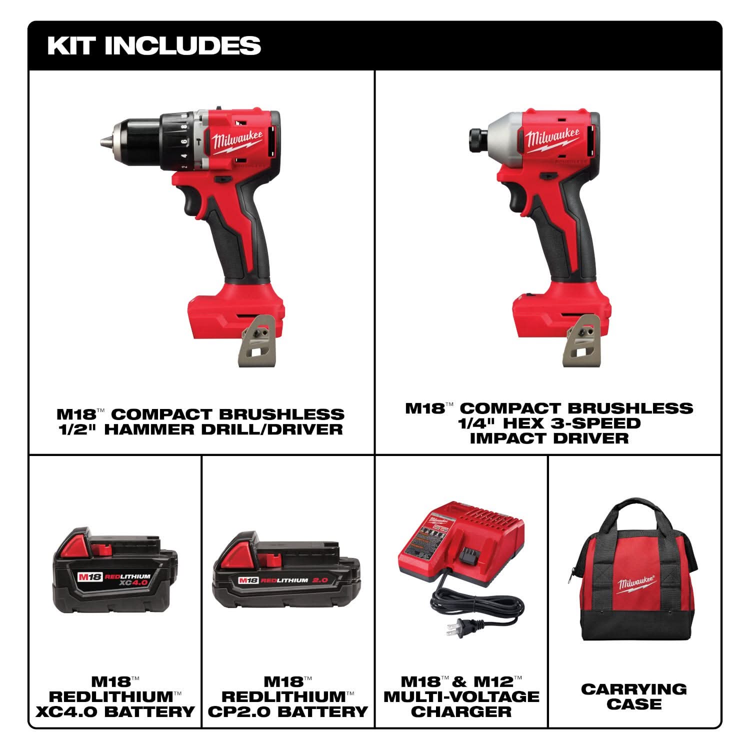 Milwaukee 3693-22CX M18 Compact Brushless 2-Tool Combo Kit – Tool Nut