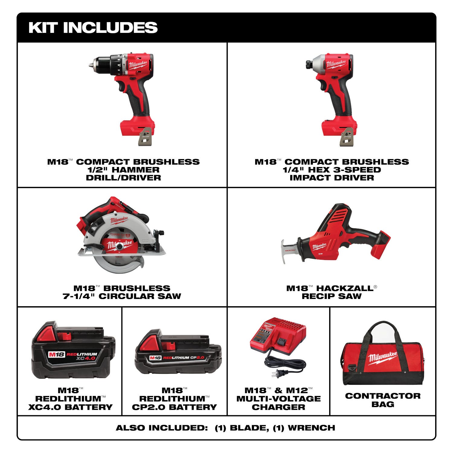 Milwaukee 3693-24CX M18 4 Tool Combo Kit