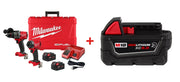 Milwaukee 3697-22 M18 FUEL 1/2-in. Hammer Drill and 1/4-in. Hex Impact Driver Combo Kit with Milwaukee 48-11-1850R M18 REDLITHIUM XC5.0 Oil & Solvent Resistant Battery