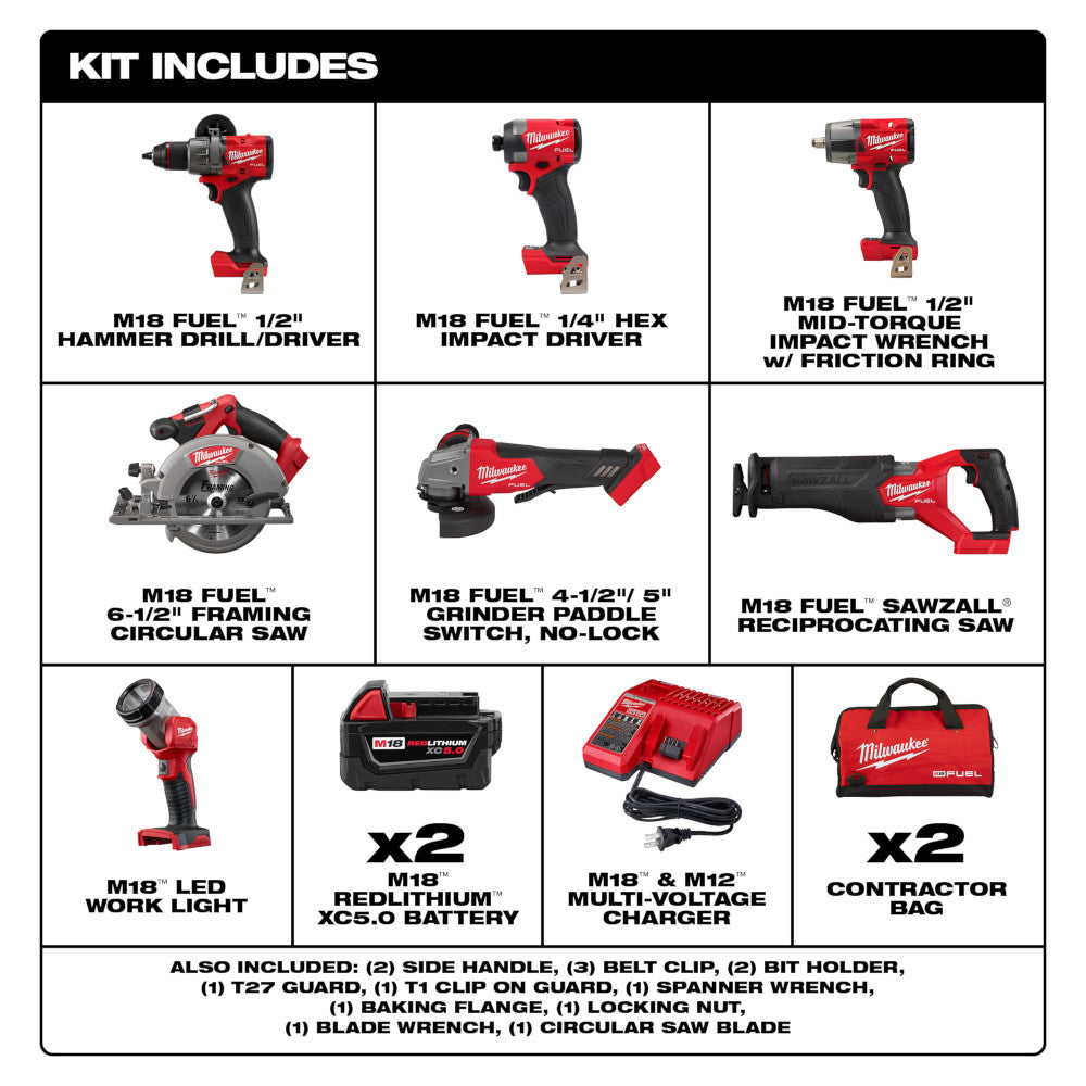 Milwaukee 3697-27 M18 FUEL 7-Tool Combo Kit
