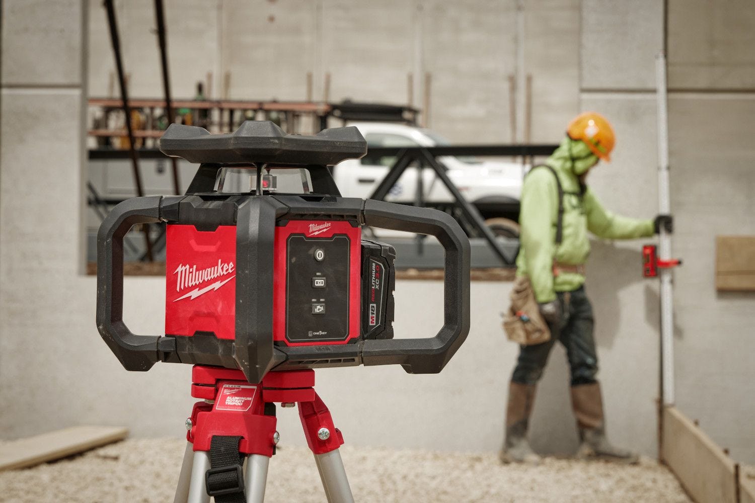 Milwaukee 3701-21T M18 Red Exterior Rotary Laser Level Kit w/ Receiver, Tripod, & Grade Rod