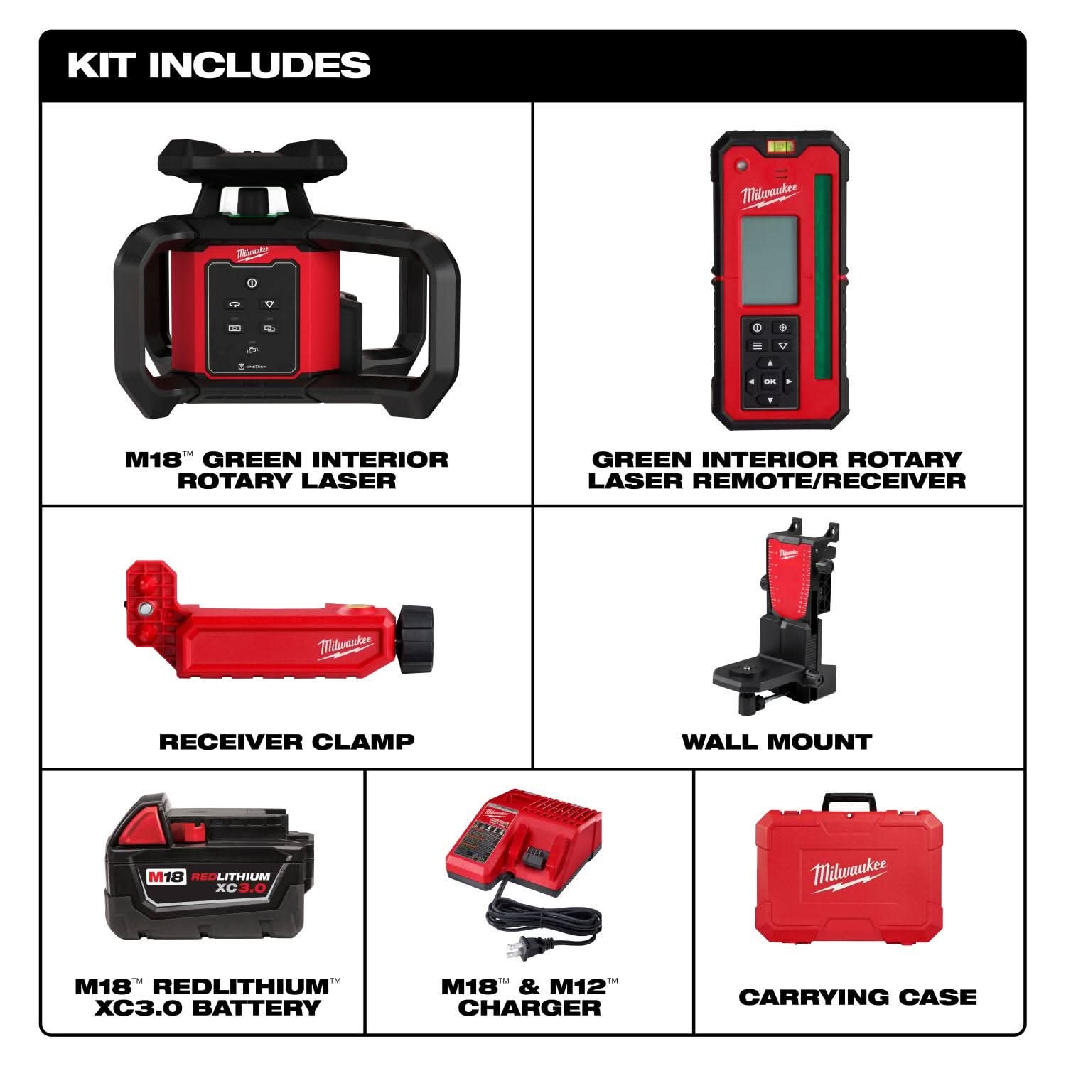 Milwaukee 3702-21 M18 Green Interior Rotary Laser Level Kit w