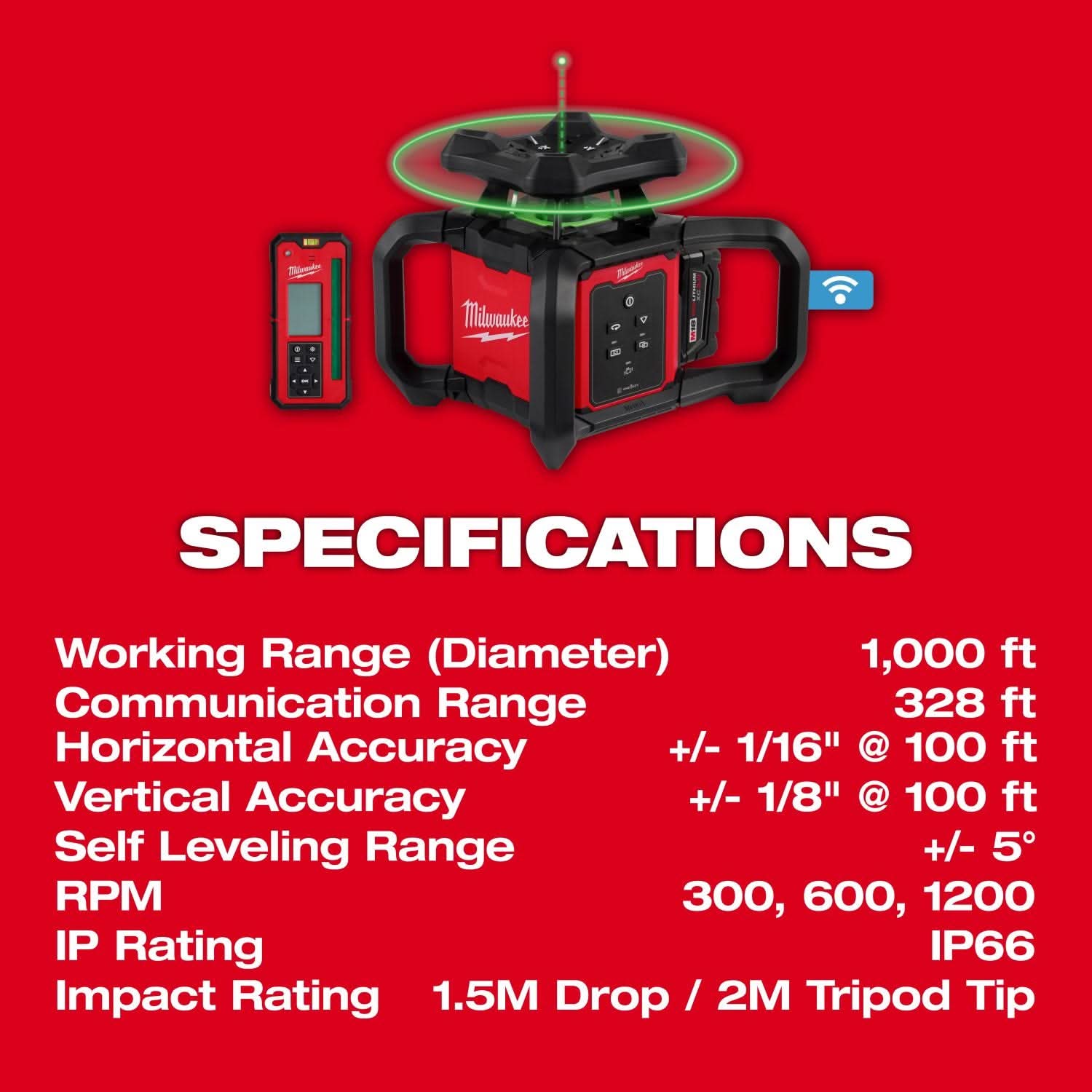 Milwaukee 3702-21 M18 Green Interior Rotary Laser Level Kit w