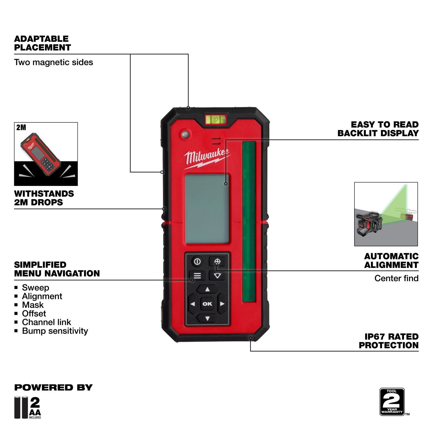 Milwaukee 3702-21 M18 Green Interior Rotary Laser Level Kit w/ Remote/Receiver & Wall Mount Bracket