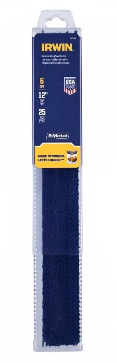 Irwin 372156B Nail Embedded Wood Cutting Reciprocating Blade 12-in. 6 TPI 25 Pack
