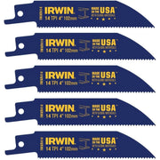 Irwin 372414P5 Metal Cutting Reciprocating Bi-Metal Blade 4-in. 14 TPI 5 Pack