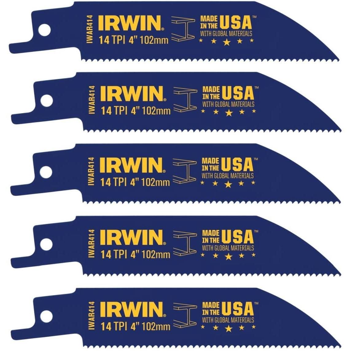 Irwin 372414P5 Metal Cutting Reciprocating Bi-Metal Blade 4-in. 14 TPI 5 Pack