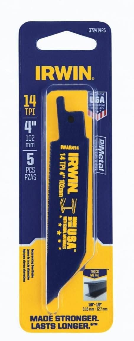 Irwin 372414P5 Metal Cutting Reciprocating Bi-Metal Blade 4-in. 14 TPI 5 Pack