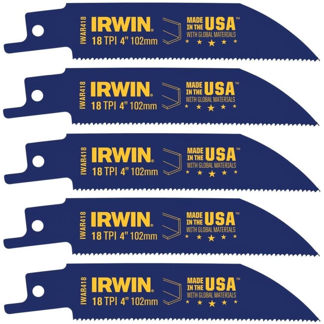 Irwin 372418P5 Metal Cutting Reciprocating Bi-Metal Blade 4-in. 18 TPI 5 Pack