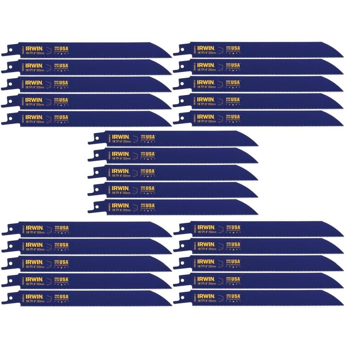 Irwin 372818B Metal Cutting Reciprocating Bi-Metal Blade 8-in. 18 TPI 25 Pack