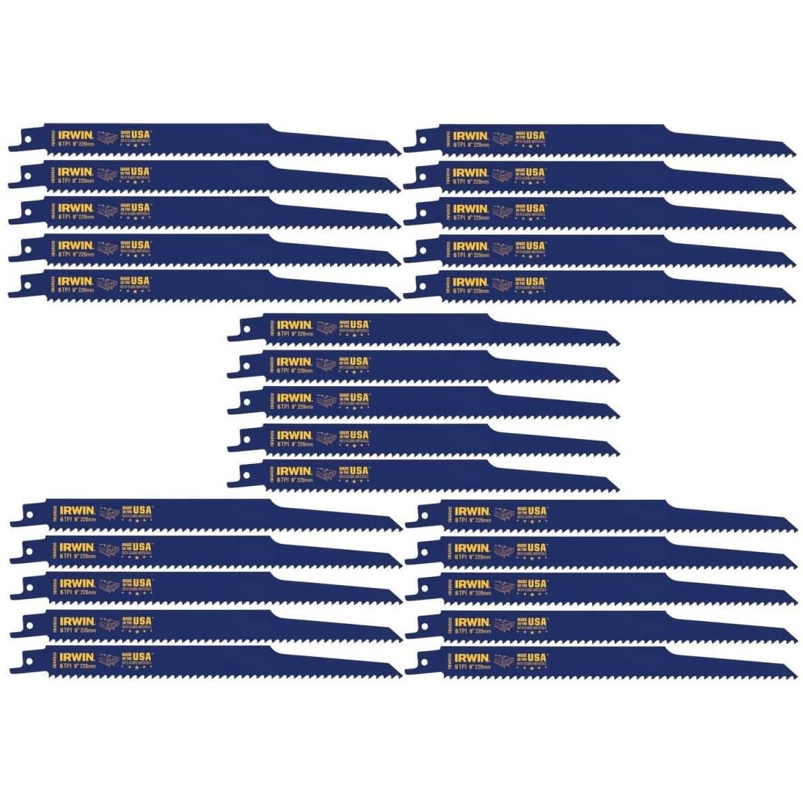 Irwin 372956B Nail Embedded Wood Cutting Reciprocating Blade 9-in. 6 TPI 25 Pack