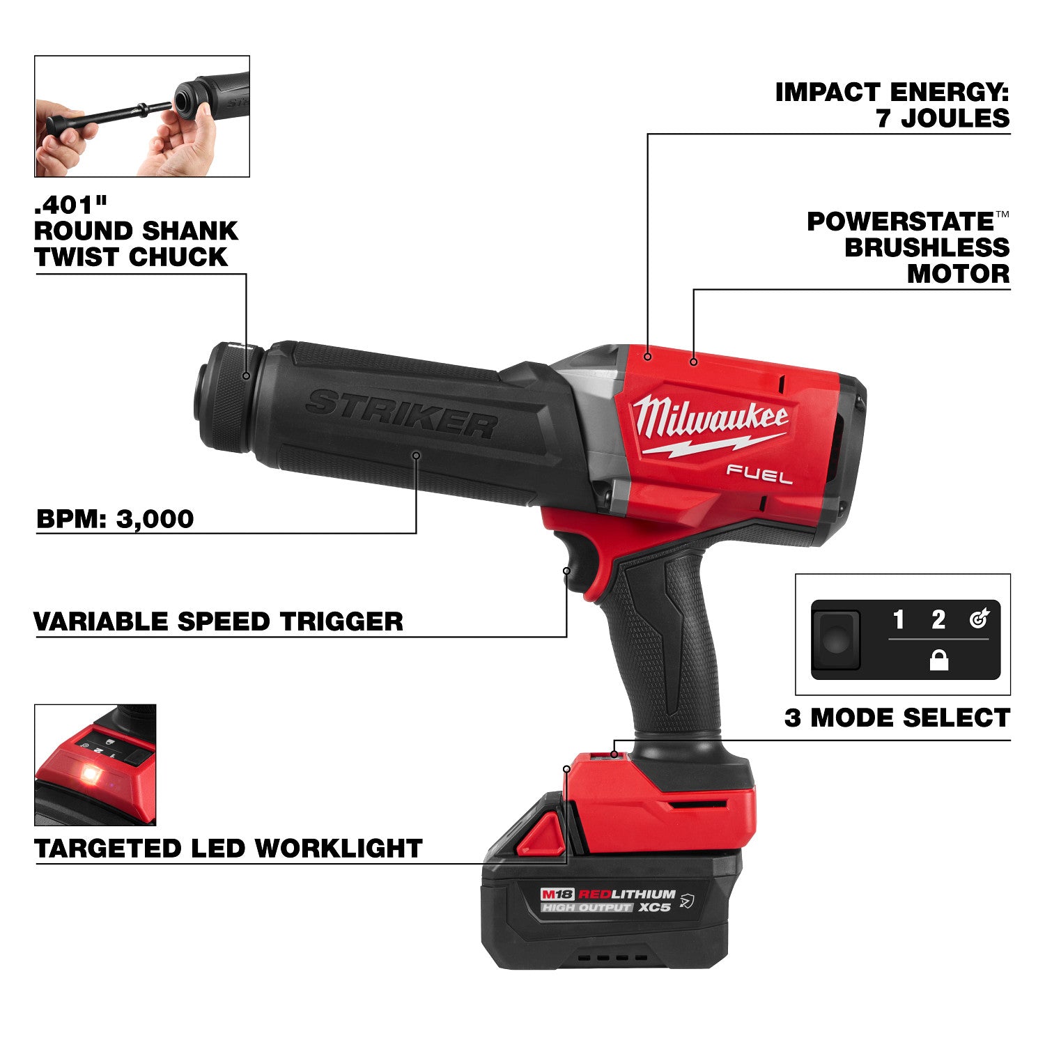 Milwaukee M18 FUEL STRIKER Hammer Chisel 5.0Ah Kit (3771-21)