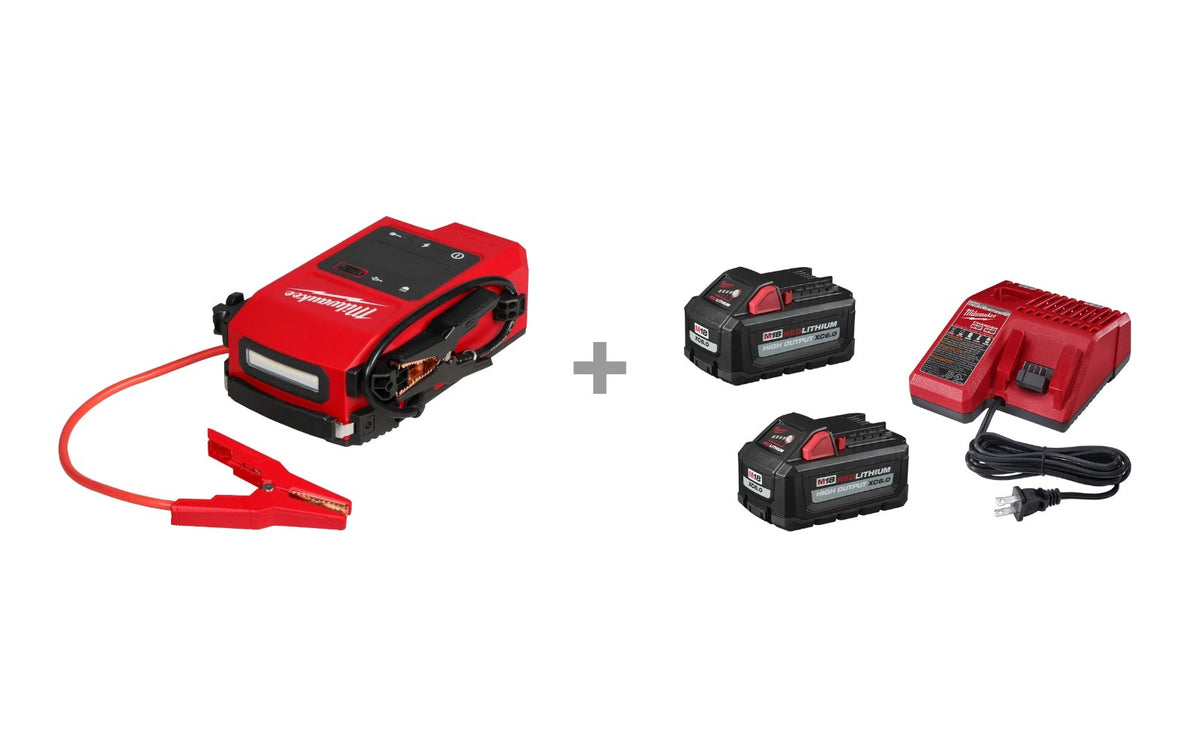 Milwaukee 3841-20 M18 HOTSHOT Jump Starter with 48-59-1862S M18 HIGH OUTPUT XC6.0 2-Pack Starter Kit bundle