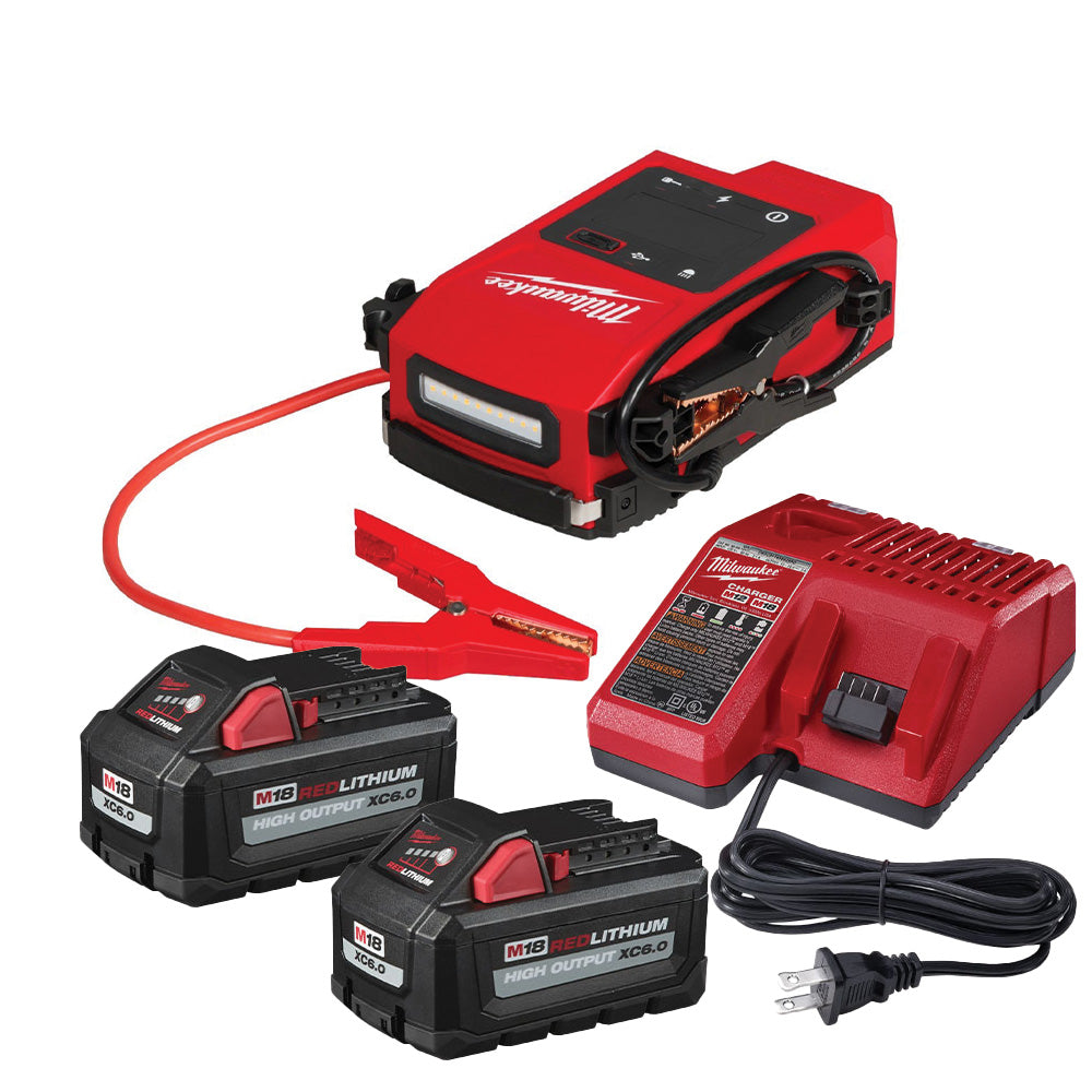 Milwaukee 3841-20 M18 HOTSHOT Jump Starter w/ (2) M18 REDLITHIUM HIGH OUTPUT XC6.0Ah Batteries and Charger