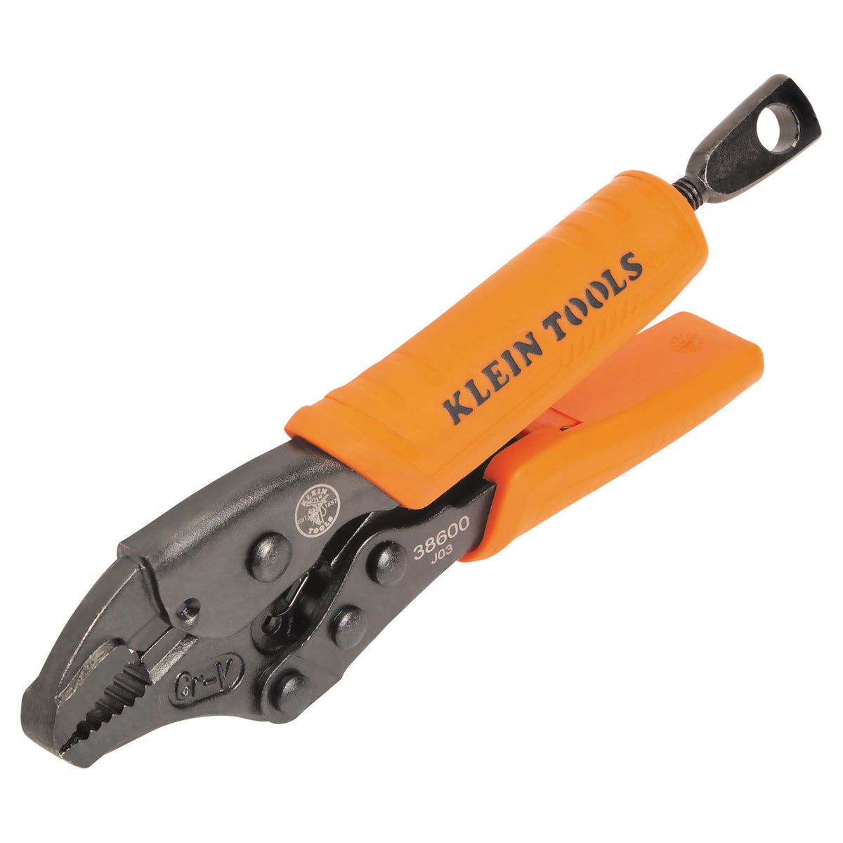 Klein 38600 5-inch locking pliers with orange and black molded grips