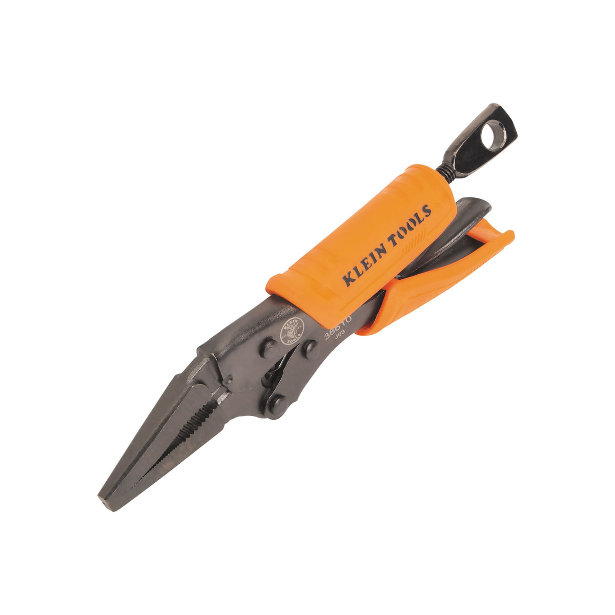 Klein 38610 4-inch locking pliers with orange and black molded grips