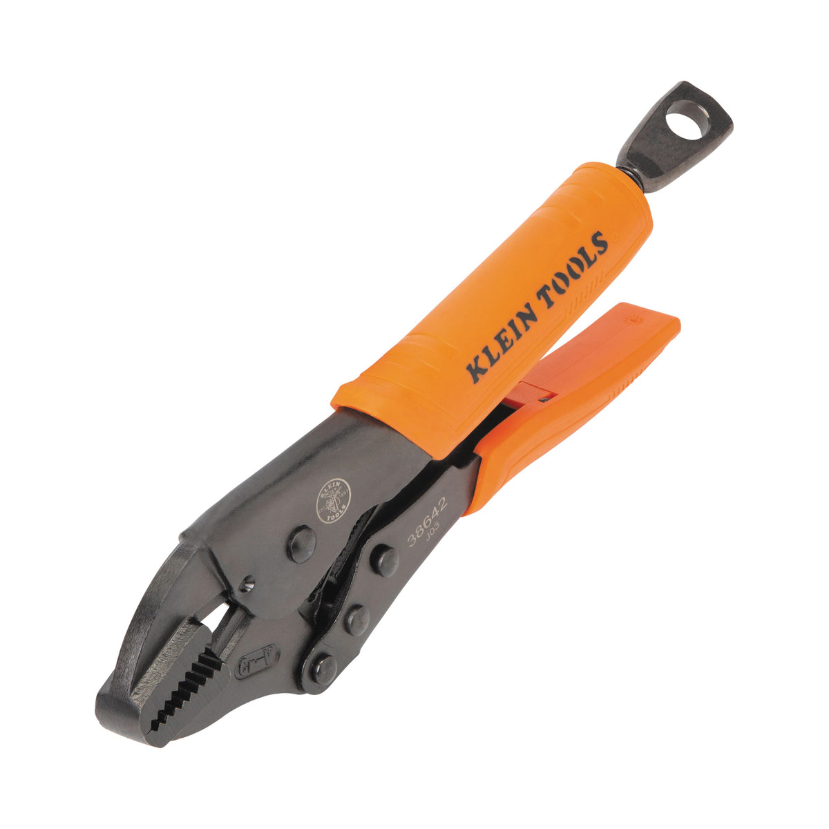 Klein 38642 10-inch locking pliers with orange and black molded grips