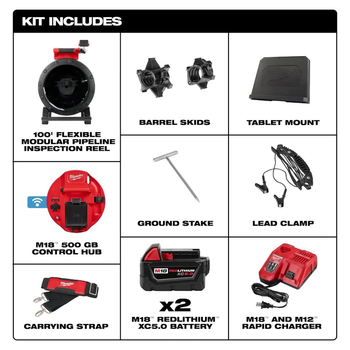 Milwaukee 3972-22 M18 100 ft. Flexible Modular Pipeline Inspection System 5.0Ah Kit