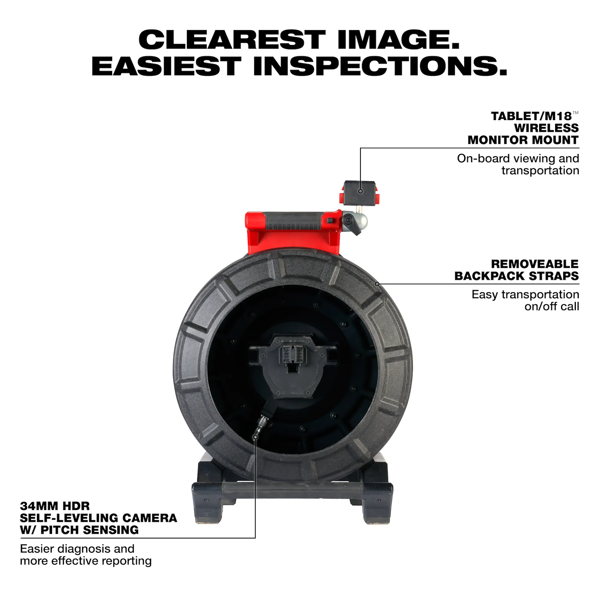 Milwaukee 3973-20 120 ft. Mid-Stiff Modular Pipeline Inspection Reel, Tool Only