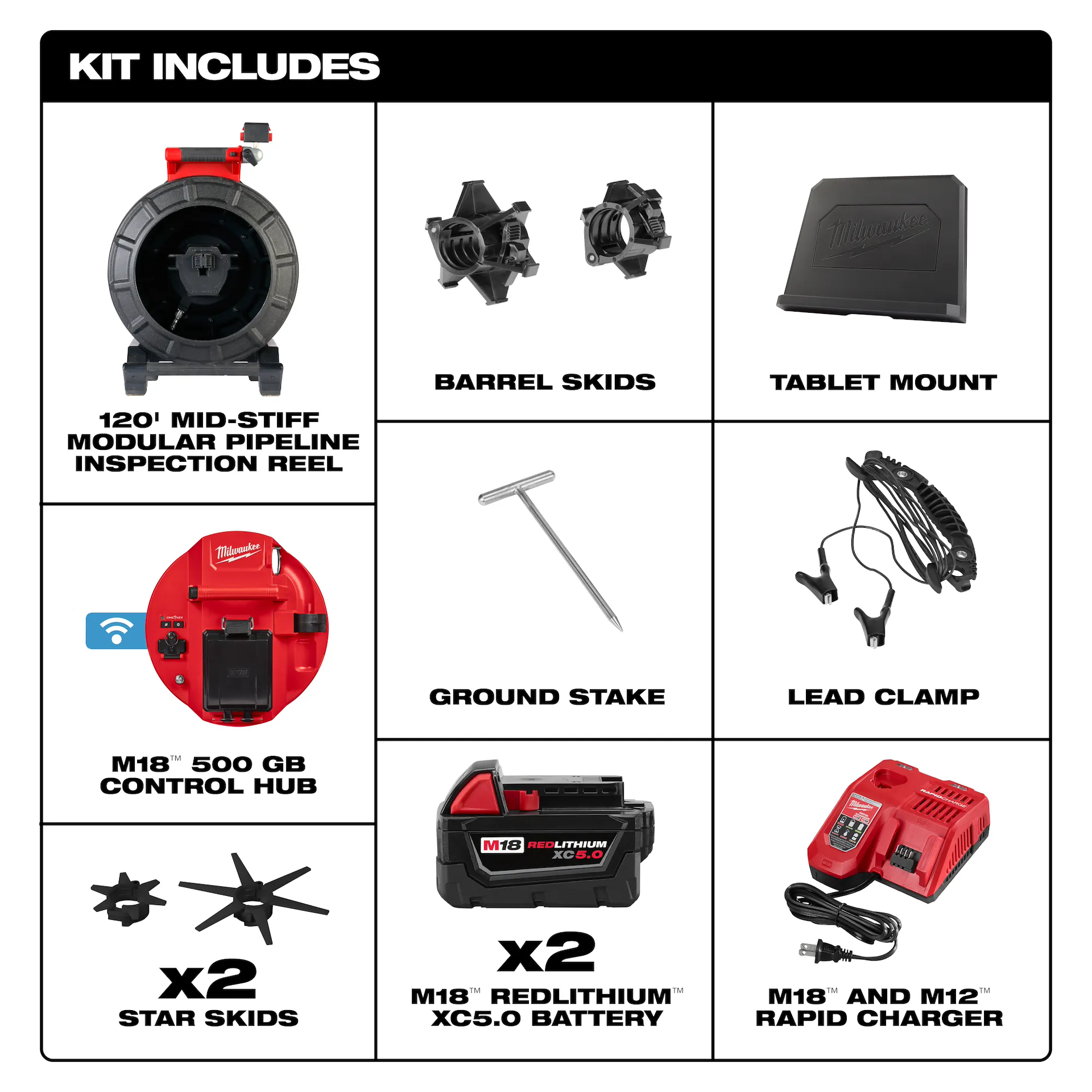Milwaukee 3973-22 M18 120 ft. Mid-Stiff Modular Pipeline Inspection System 5.0Ah Kit